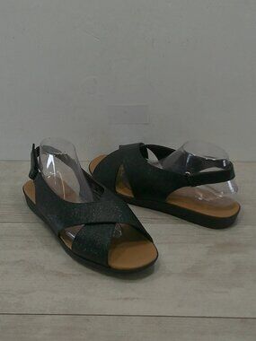 Comfortview Black Glitter Celestia Wide Slingback Sandals Sz 12 WW Extra Wide